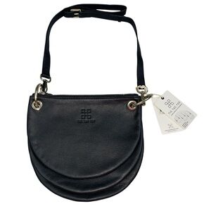 Tic Tac Toe NWT Half Moon Black Crossbody Black Leather 3 in 1 Minimalist Travel